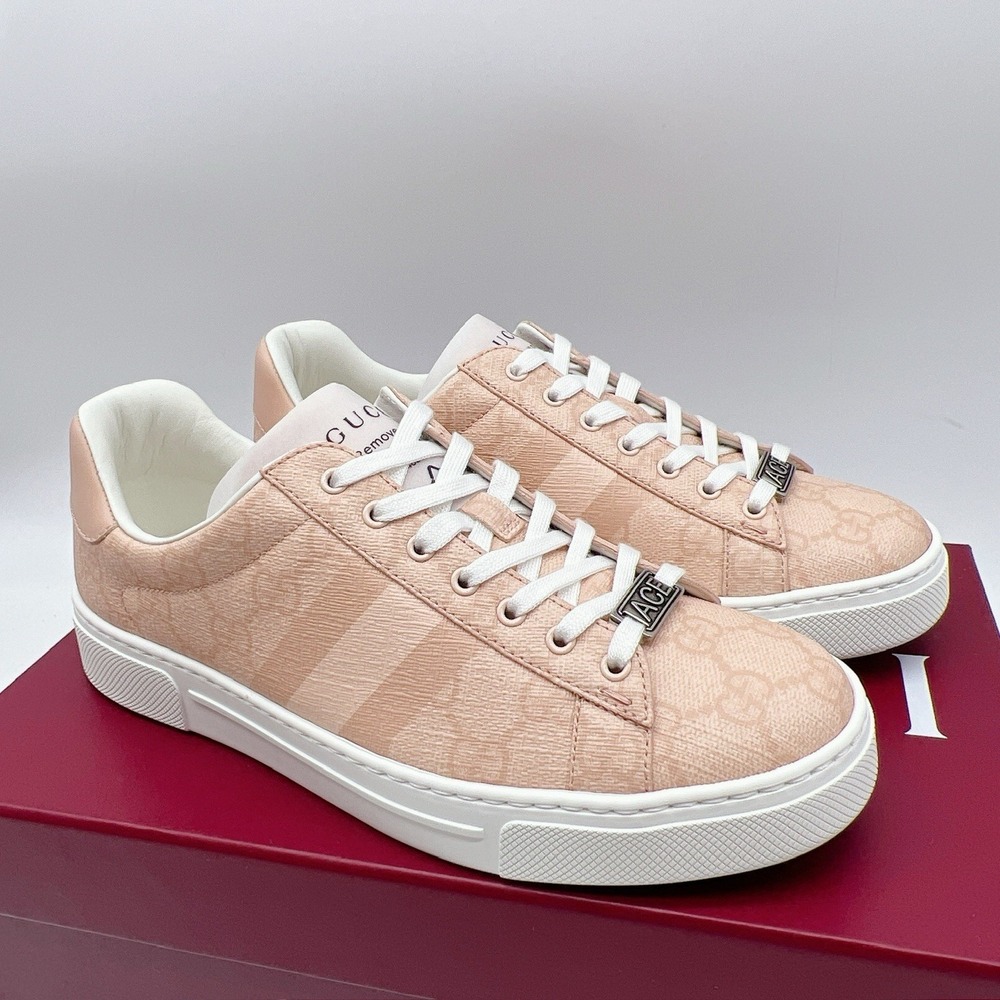 GUCCI Women's Pink GG Supreme Ace Tonal Web Sneakers 812026 EU 36.5 US 6.5 - NEW - Picture 1 of 14